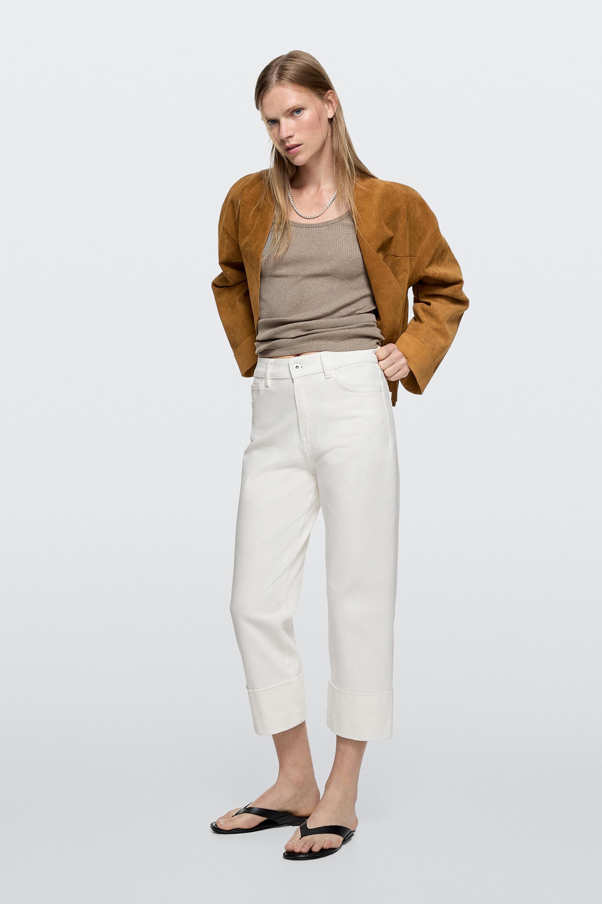 Jean capri taille moyenne retroussé